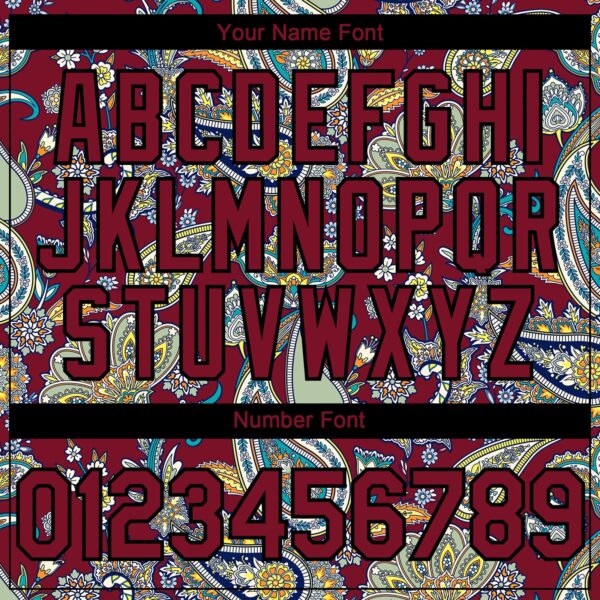 Custom Crimson Black Rave Party Ethnic Paisley Bandana Authentic Baseball Jersey