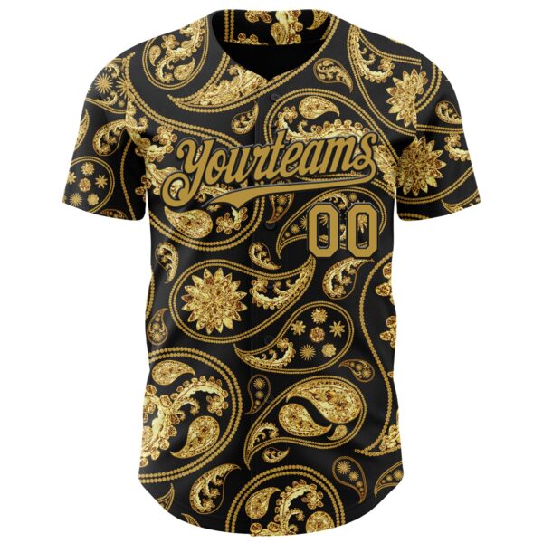 Custom Black Old Gold Rave Party Ethnic Paisley Bandana Authentic Baseball Jersey