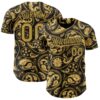 Custom Black Old Gold Rave Party Ethnic Paisley Bandana Authentic Baseball Jersey