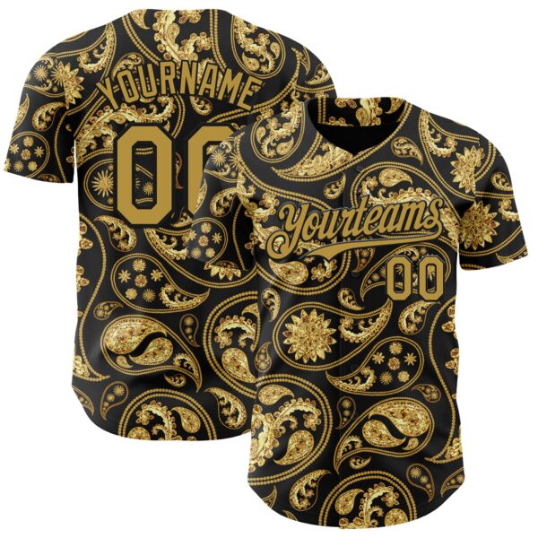 Custom Black Old Gold Rave Party Ethnic Paisley Bandana Authentic Baseball Jersey