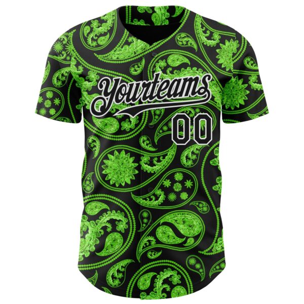 Custom Black Green-White Rave Party Ethnic Paisley Bandana Authentic Baseball Jersey