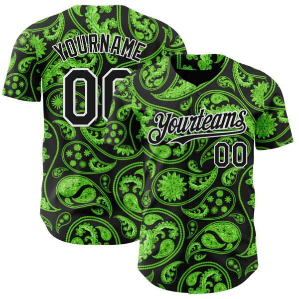 Custom Black Green-White Rave Party Ethnic Paisley Bandana Authentic Baseball Jersey