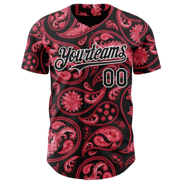 Custom Black Red-White Rave Party Ethnic Paisley Bandana Authentic Baseball Jersey