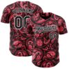 Custom Black Red-White Rave Party Ethnic Paisley Bandana Authentic Baseball Jersey