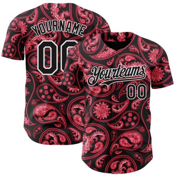 Custom Black Red-White Rave Party Ethnic Paisley Bandana Authentic Baseball Jersey