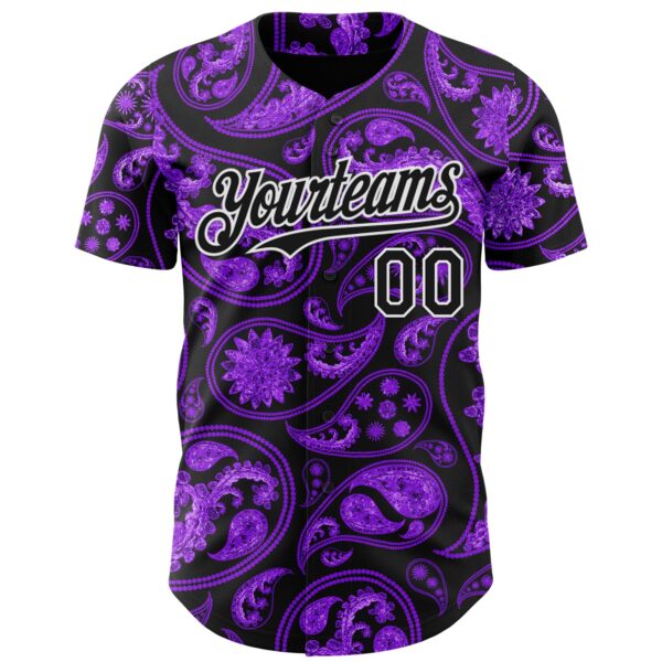 Custom Black Purple-White Rave Party Ethnic Paisley Bandana Authentic Baseball Jersey
