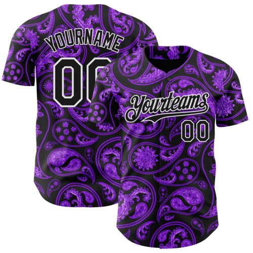 3DPattern8422 Custom Black Purple-White Rave Party Ethnic Paisley Bandana Authentic Baseball Jersey