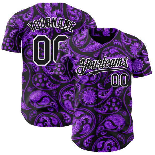 Custom Black Purple-White Rave Party Ethnic Paisley Bandana Authentic Baseball Jersey