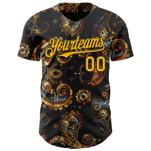 Custom Black Yellow Rave Party Ethnic Paisley Bandana Authentic Baseball Jersey