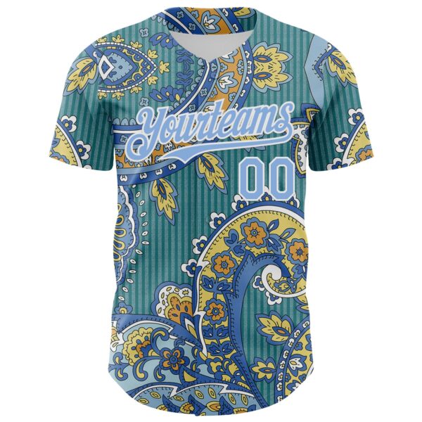 Custom Teal Light Blue-White Rave Party Ethnic Paisley Bandana Authentic Baseball Jersey