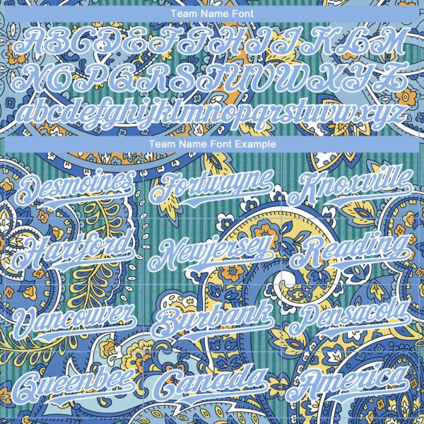 Custom Teal Light Blue-White Rave Party Ethnic Paisley Bandana Authentic Baseball Jersey