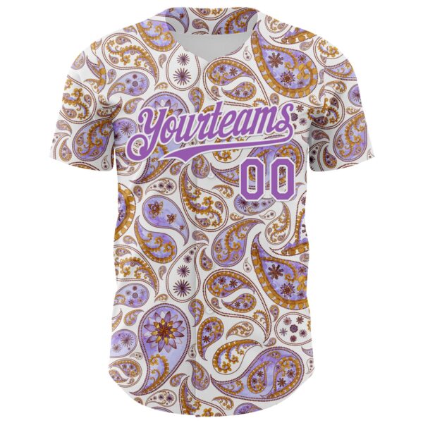 Custom White Medium Purple Rave Party Ethnic Paisley Bandana Authentic Baseball Jersey
