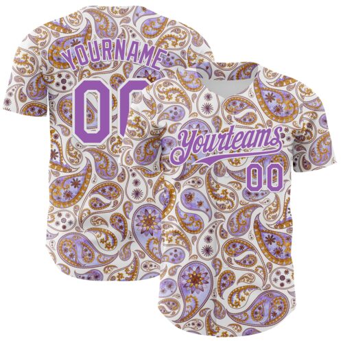 3DPattern8425 Custom White Medium Purple Rave Party Ethnic Paisley Bandana Authentic Baseball Jersey