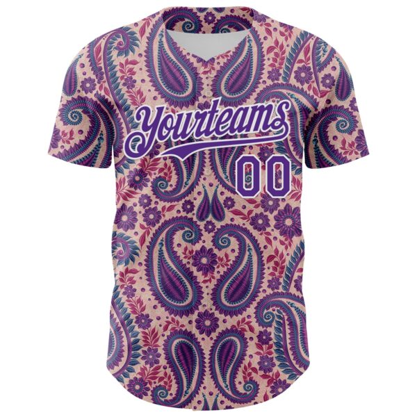 Custom Light Pink Purple-White Rave Party Ethnic Paisley Bandana Authentic Baseball Jersey