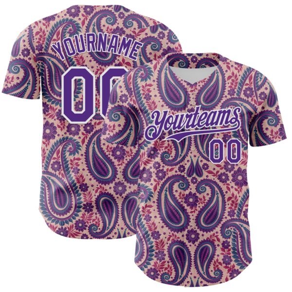 Custom Light Pink Purple-White Rave Party Ethnic Paisley Bandana Authentic Baseball Jersey