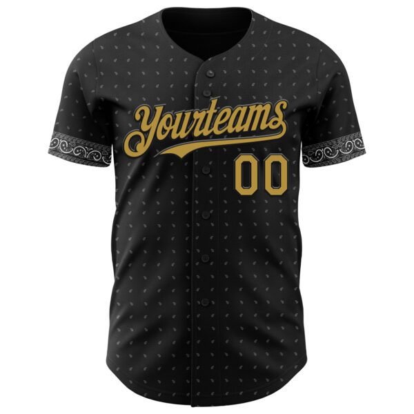 Custom Black Old Gold-Gray Rave Party Ethnic Paisley Bandana Authentic Baseball Jersey