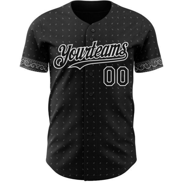 Custom Black Gray-White Rave Party Ethnic Paisley Bandana Authentic Baseball Jersey