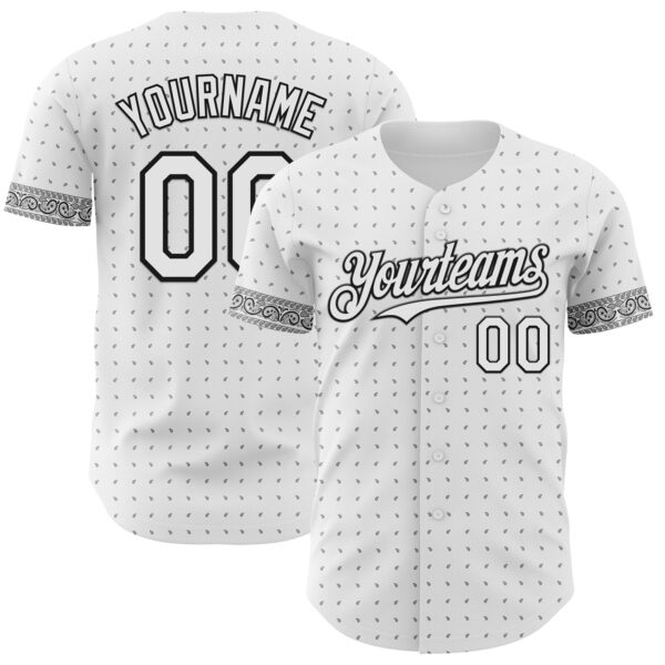 Custom White Gray-Black Rave Party Ethnic Paisley Bandana Authentic Baseball Jersey