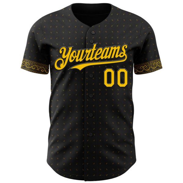 Custom Black Yellow Rave Party Ethnic Paisley Bandana Authentic Baseball Jersey