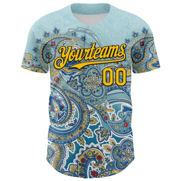 Custom Blue Yellow-Black Rave Party Ethnic Paisley Bandana Authentic Baseball Jersey