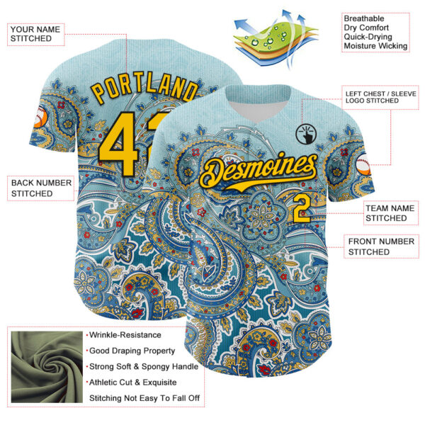 Custom Blue Yellow-Black Rave Party Ethnic Paisley Bandana Authentic Baseball Jersey