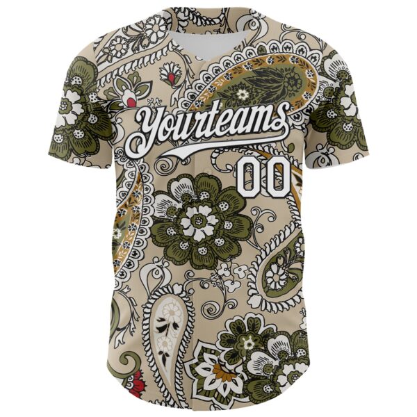 Custom City Cream White-Black Rave Party Ethnic Paisley Bandana Authentic Baseball Jersey