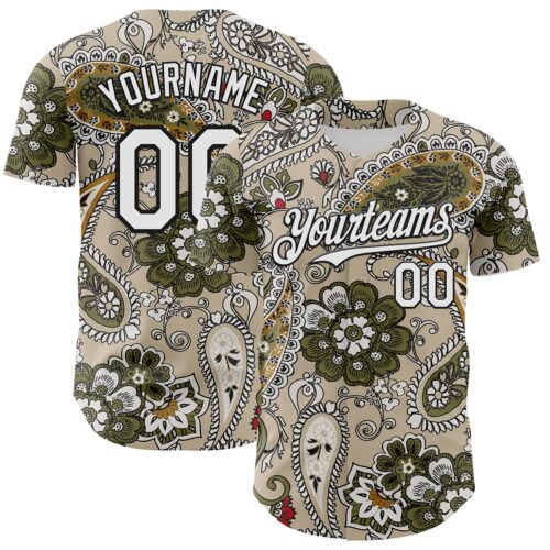 3DPattern8432 Custom City Cream White-Black Rave Party Ethnic Paisley Bandana Authentic Baseball Jersey