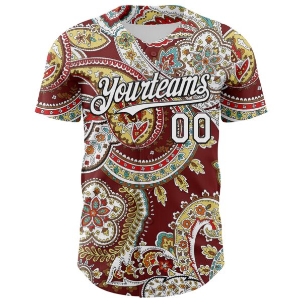Custom Brown White-Black Rave Party Ethnic Paisley Bandana Authentic Baseball Jersey