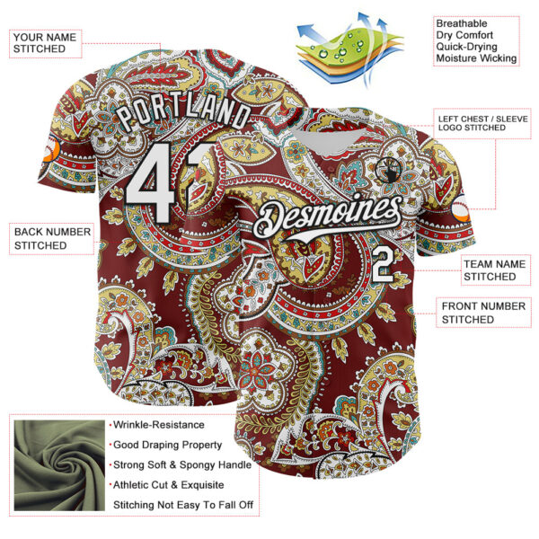 Custom Brown White-Black Rave Party Ethnic Paisley Bandana Authentic Baseball Jersey