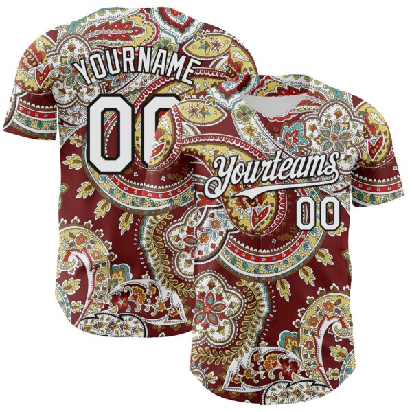 Custom Brown White-Black Rave Party Ethnic Paisley Bandana Authentic Baseball Jersey