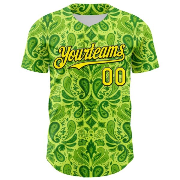Custom Neon Green Black Rave Party Ethnic Paisley Bandana Authentic Baseball Jersey