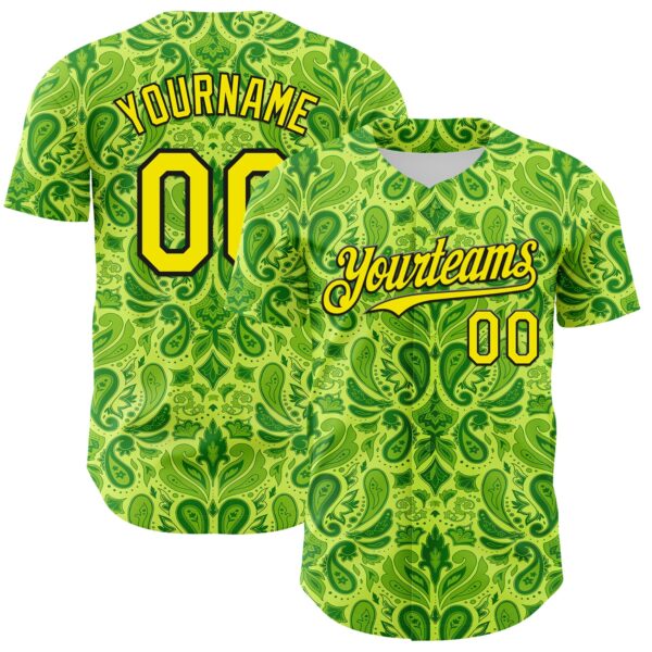 Custom Neon Green Black Rave Party Ethnic Paisley Bandana Authentic Baseball Jersey