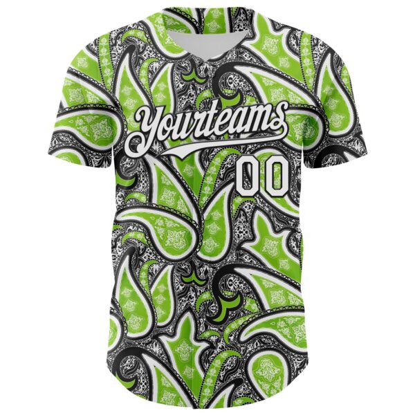 Custom Black White-Neon Green Rave Party Ethnic Paisley Bandana Authentic Baseball Jersey