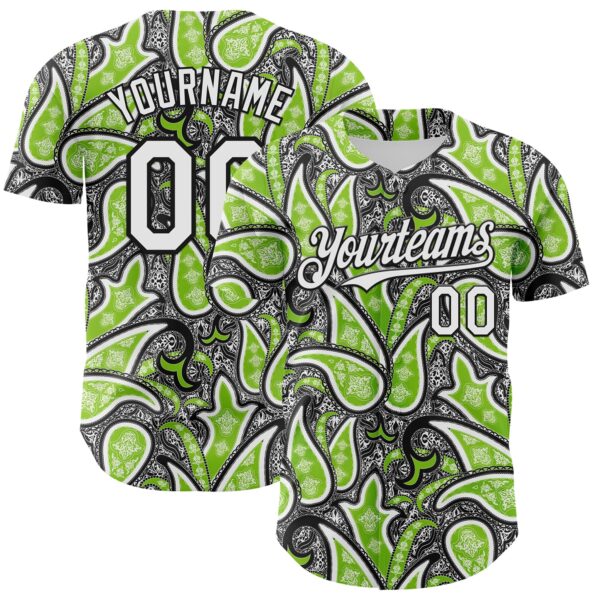 Custom Black White-Neon Green Rave Party Ethnic Paisley Bandana Authentic Baseball Jersey