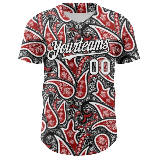 Custom Black White-Red Rave Party Ethnic Paisley Bandana Authentic Baseball Jersey