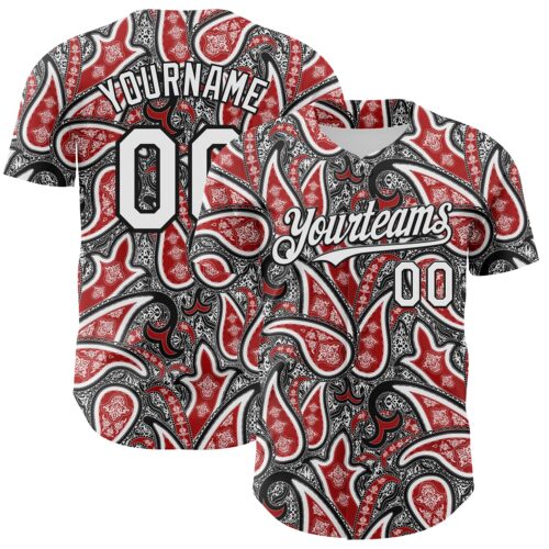 3DPattern8436 Custom Black White-Red Rave Party Ethnic Paisley Bandana Authentic Baseball Jersey