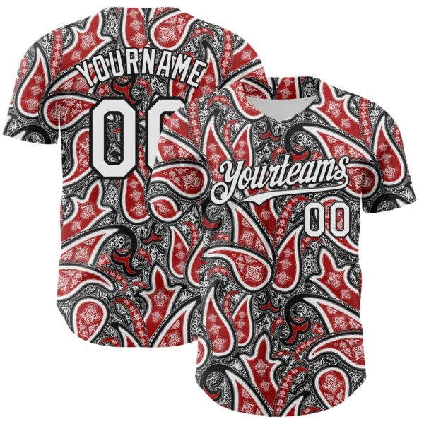 Custom Black White-Red Rave Party Ethnic Paisley Bandana Authentic Baseball Jersey