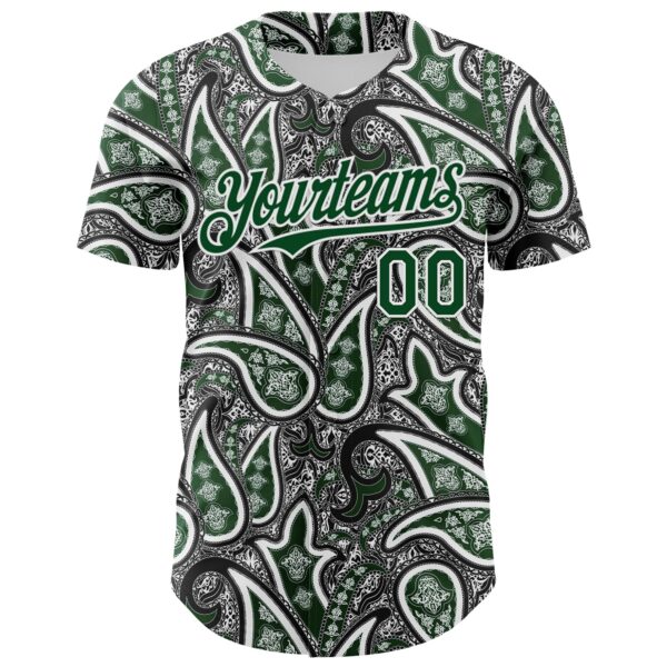 Custom Black Green-White Rave Party Ethnic Paisley Bandana Authentic Baseball Jersey