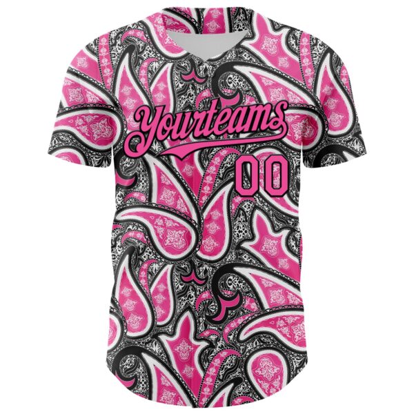 Custom Black Pink-White Rave Party Ethnic Paisley Bandana Authentic Baseball Jersey