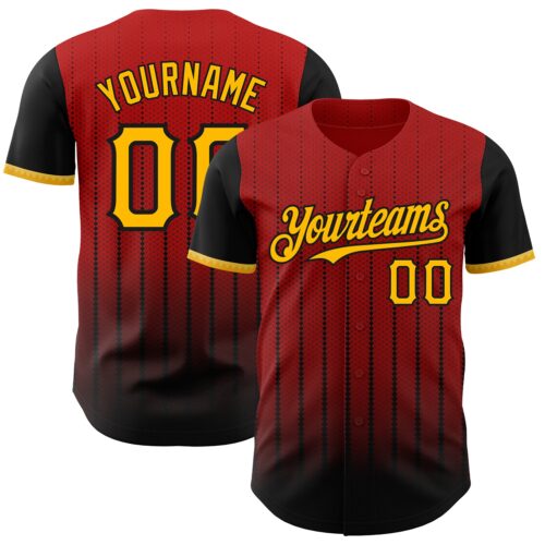 3DPattern8439 Custom Red Gold-Black 3D Pattern Design Gradient Geometric Shape Authentic Baseball Jersey