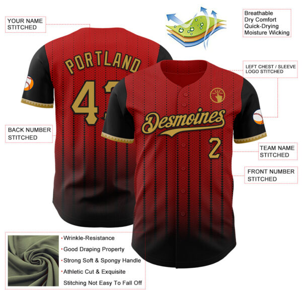Custom Red Old Gold-Black 3D Pattern Design Gradient Geometric Shape Authentic Baseball Jersey