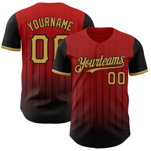 3DPattern8440 Custom Red Old Gold-Black 3D Pattern Design Gradient Geometric Shape Authentic Baseball Jersey