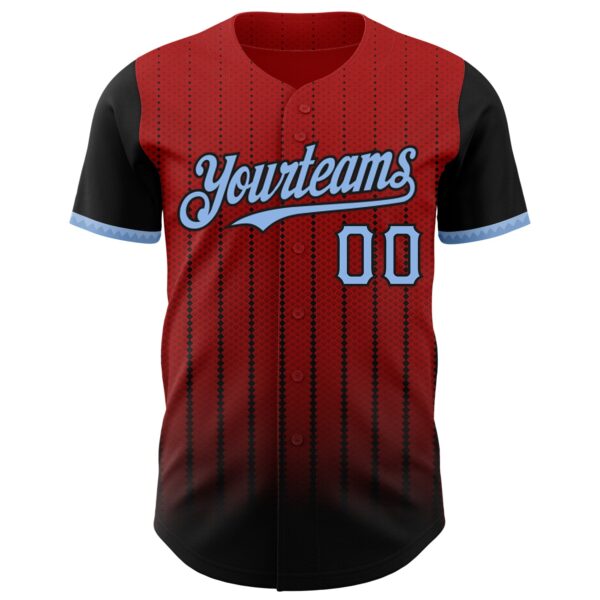 Custom Red Light Blue-Black 3D Pattern Design Gradient Geometric Shape Authentic Baseball Jersey