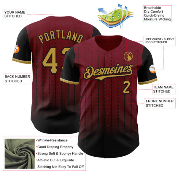 Custom Crimson Old Gold-Black 3D Pattern Design Gradient Geometric Shape Authentic Baseball Jersey