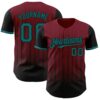 Custom Crimson Teal-Black 3D Pattern Design Gradient Geometric Shape Authentic Baseball Jersey