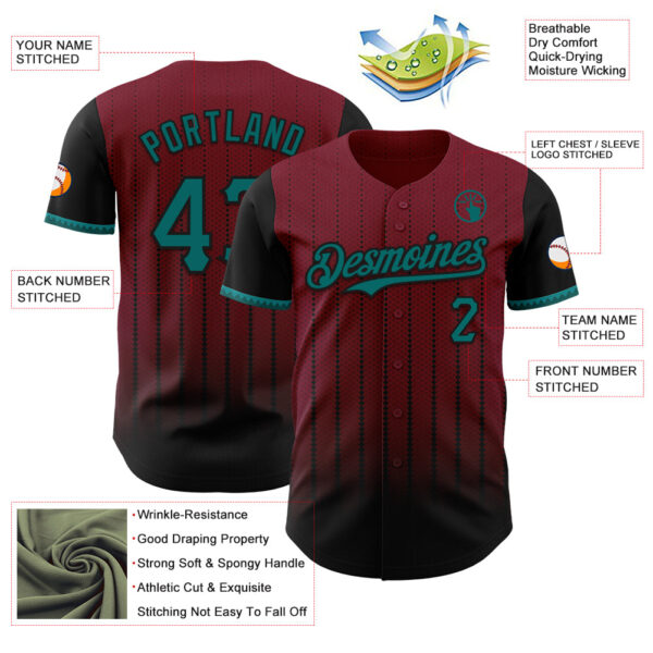 Custom Crimson Teal-Black 3D Pattern Design Gradient Geometric Shape Authentic Baseball Jersey