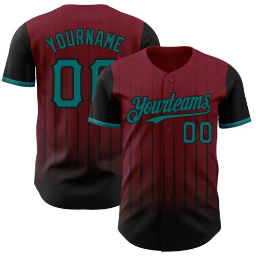 3DPattern8444 Custom Crimson Teal-Black 3D Pattern Design Gradient Geometric Shape Authentic Baseball Jersey
