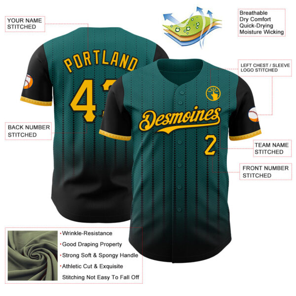 Custom Teal Gold-Black 3D Pattern Design Gradient Geometric Shape Authentic Baseball Jersey