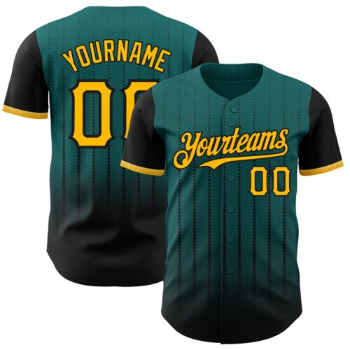3DPattern8445 Custom Teal Gold-Black 3D Pattern Design Gradient Geometric Shape Authentic Baseball Jersey