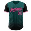 Custom Teal Pink-Black 3D Pattern Design Gradient Geometric Shape Authentic Baseball Jersey